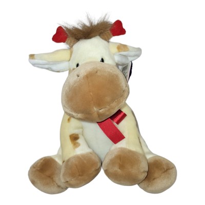 Applause Russ Cow Plush Stuffed Animal 10'' Yellow Red Ribbon Hearts Toy