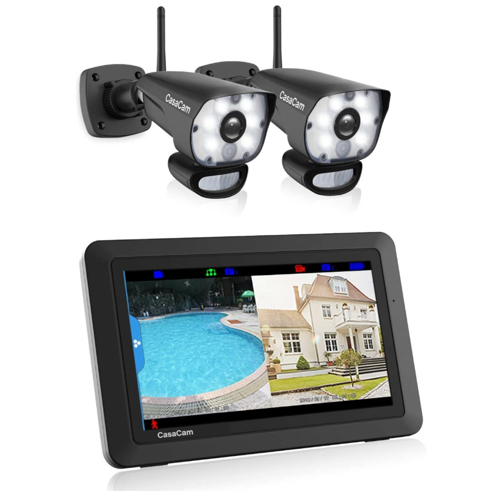 CasaCam VS1002 Wireless Security Camera System with 7" Touchscreen and HD Spo...