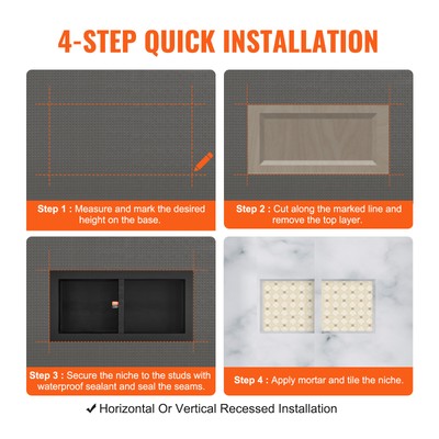 VEVOR Shower Niche Ready for Tile 16" x 32" Double Recessed Preformed Waterproof