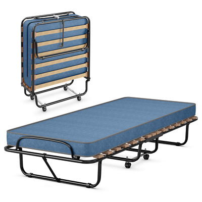 Portable Folding Bed with Memory Foam Mattress Rollaway Cot Made in Italy