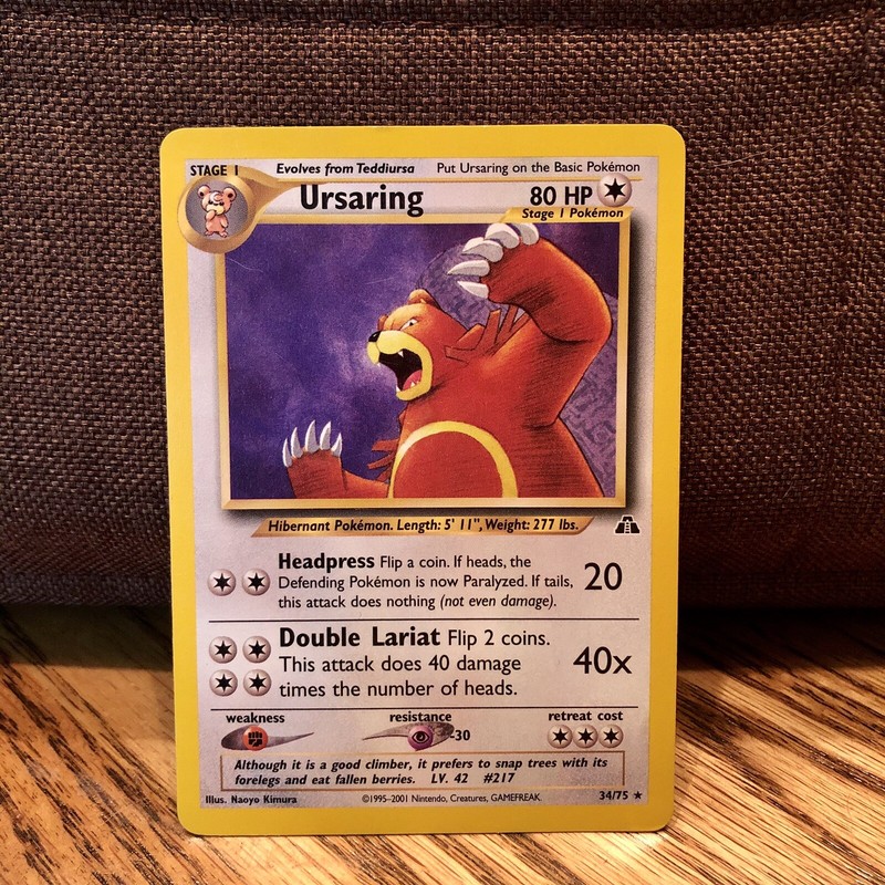 Shiny Pokemon Card Neo Discovery No 217 Near Mint Ursaring Japanese Holo Foil Collectible Card Games Toys Hobbies