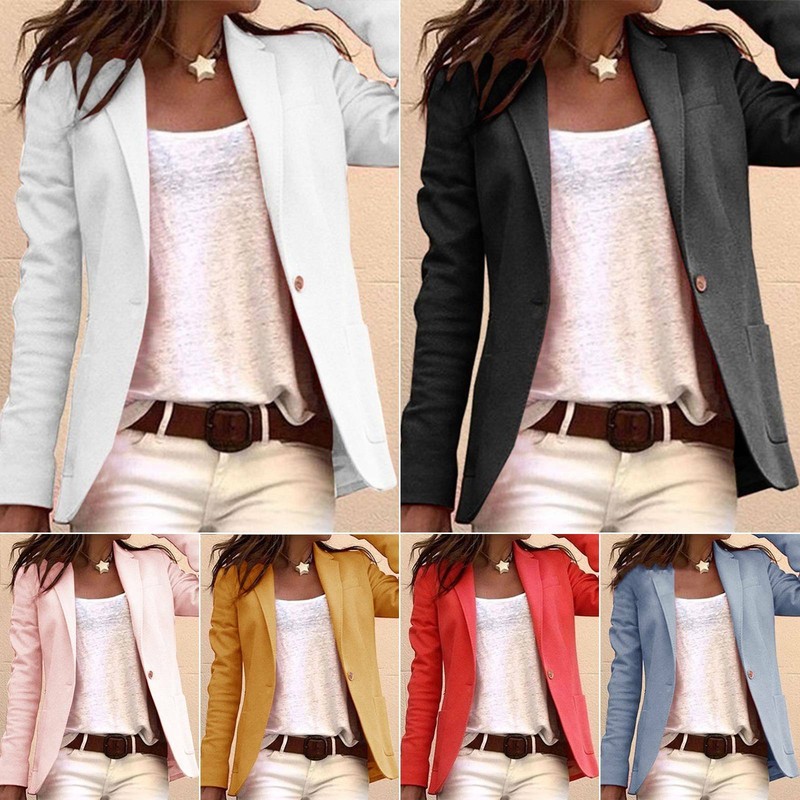 Damen Langarm Blazer Mantel Kasual Slim Fit Anzug Jacke Formale Oberbekleidung