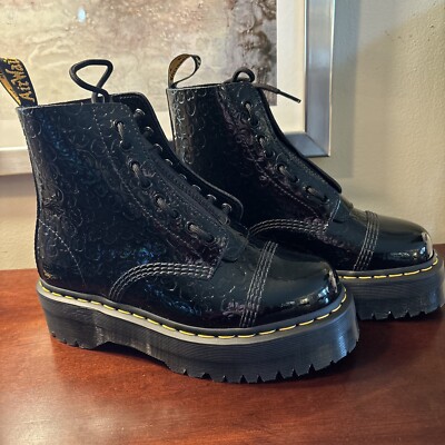 Dr. Martens Sinclair Lamper Leopard Emboss Boots Women's Size 8 Black Patent