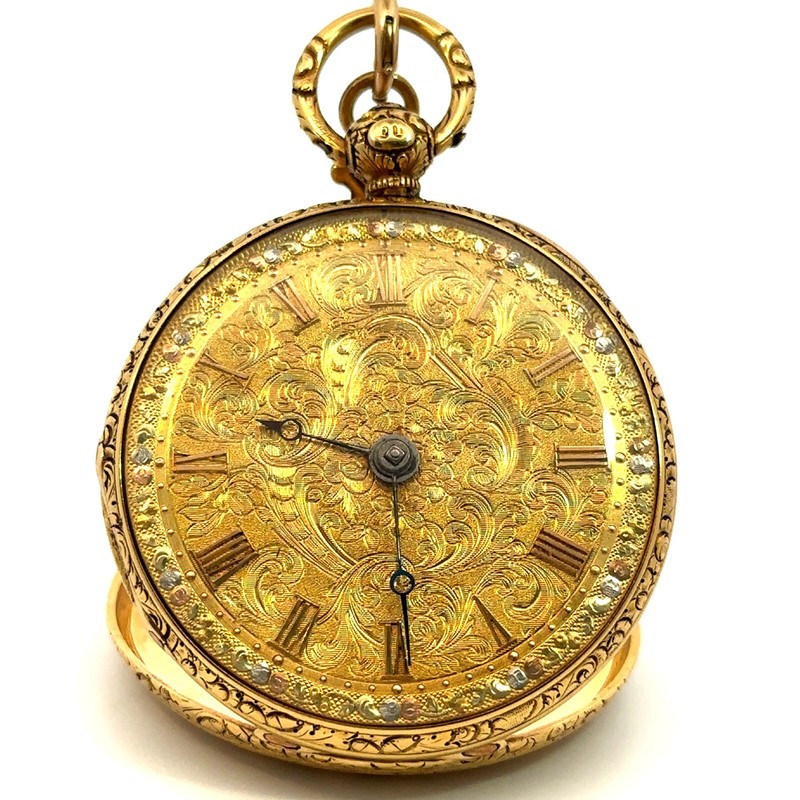 Antique H. Delolme RARE 18K Yellow Gold Hand Engraved Pocket