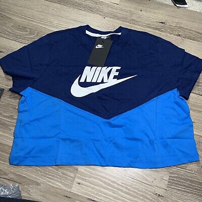 Nike Sportswear Heritage Womens Crop Top Shirt Cropped Blue Navy AR2513-435