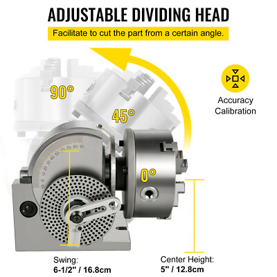 Indexing Dividing Head BS-1 6" 3 Jaw Chuck & Tailstock for CNC Milling Machine
