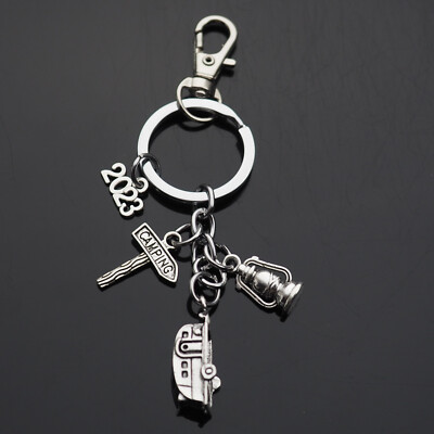 Camping 2023 - 3D Trailer Wagon Camper Lantern Charms Keychain Key Chain Clip