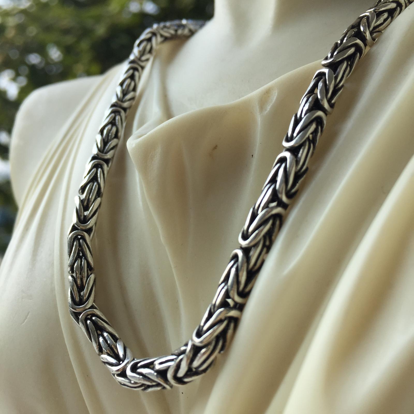 Pre-owned Handmade Bali Mens Byzantine Chain Necklace 6.5mm 105gr 24inch Solid 925 Sterling Silver
