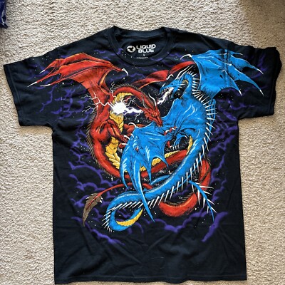 Liquid Blue Dueling Dragons,Front and Back Hit, Brand New, Men Size L
