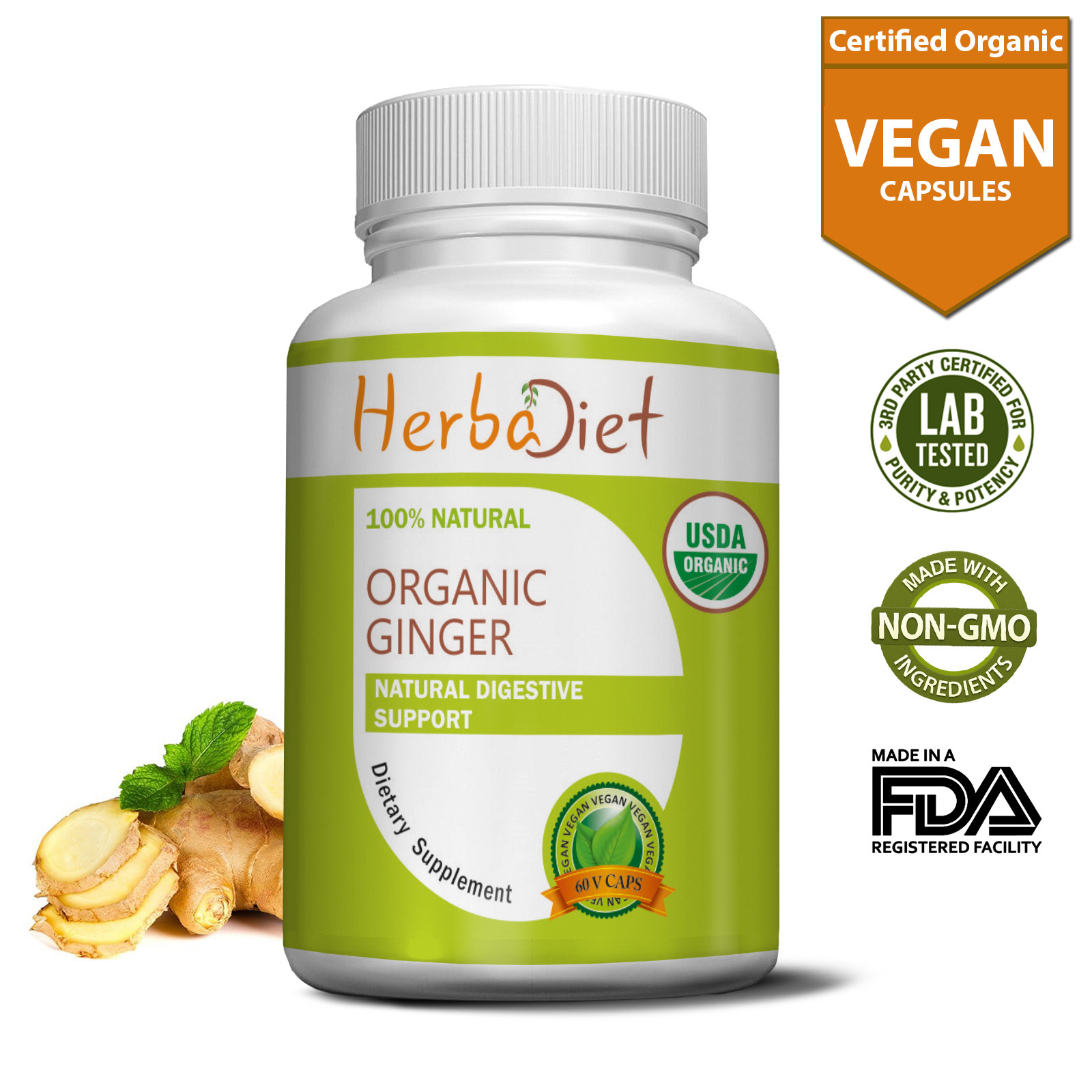 Organic Ginger Root 400mg Capsules Pills Digestion Indigestion Nausea