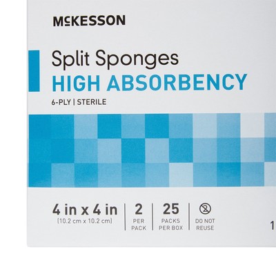 McKesson 6-Ply I.V. Drain Sponge Split Dressing Sterile Square 4 X 4" 50 Ct