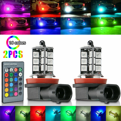 2pcs LED Fog Light Bulbs H8 H9 H11 Light 16 Color Changing RGB Remote High Power