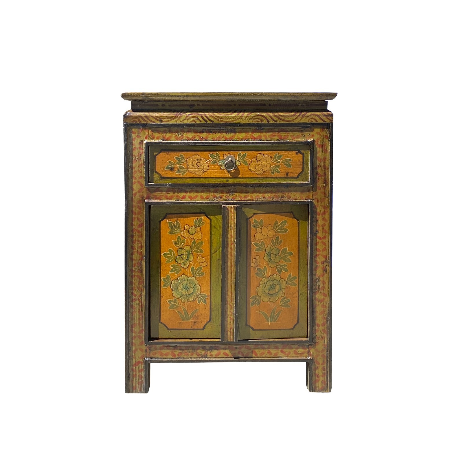 Rustic Olive Green Mustard Yellow Floral Graphic End Table Nightstand cs7349S Rustic Olive Green Mustard Yellow Floral Graphic End Table Nightstand cs7349S