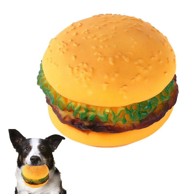 Cute Hamburger Dog Toy Chewing Toy Bite-Resistant Squeaky Dog Teeth Cleaning Toy