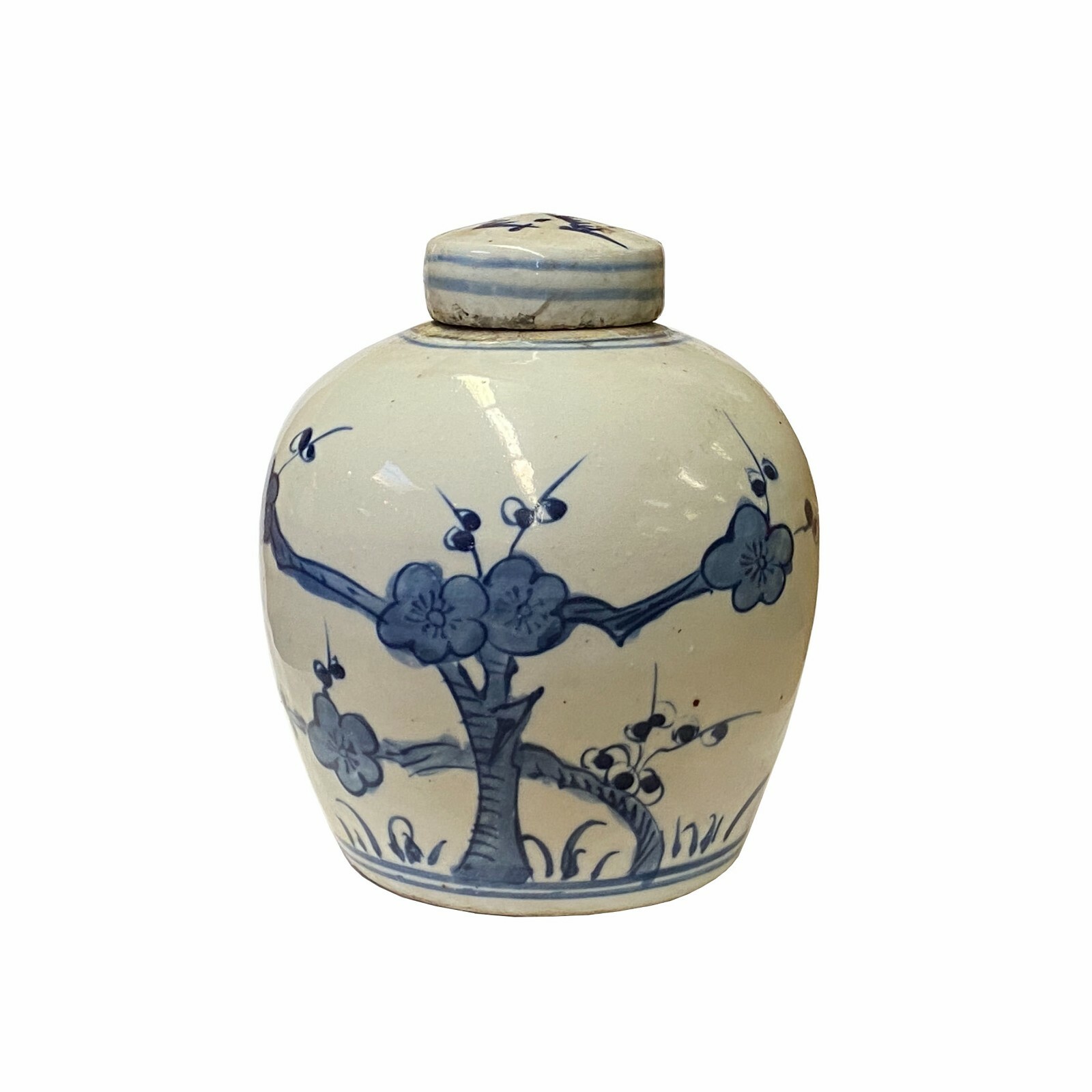 Chinese Oriental Small Blue White Flower Tree Porcelain Ginger Jar ws1868S Chinese Oriental Small Blue White Flower Tree Porcelain Ginger Jar ws1868S