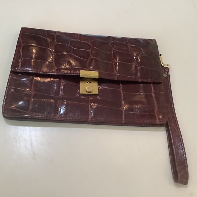 Vintage Genuine Crocodile  New Maroon Unisex Hand Strap Envelope Clutch  WOW