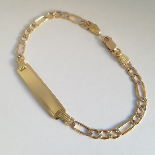 Pre-owned Handmade Kid Unisex 10k Yellow Gold Figaro Id Baby Bracelet 5.75 Inch