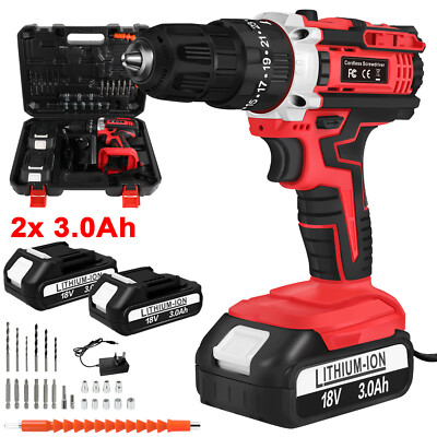 18V Cordless Drill Combi Driver Electric Screwdriver Set with 2 Battery +Charger