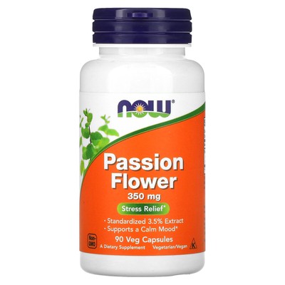 Now Foods Passion Flower 350 мг 90 растительных капсул с гарантией качества GMP, веганский,