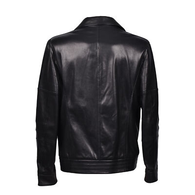 Pre-owned Brunello Cucinelli Men's Biker Style 100% Genuine Leather Jacket In Black