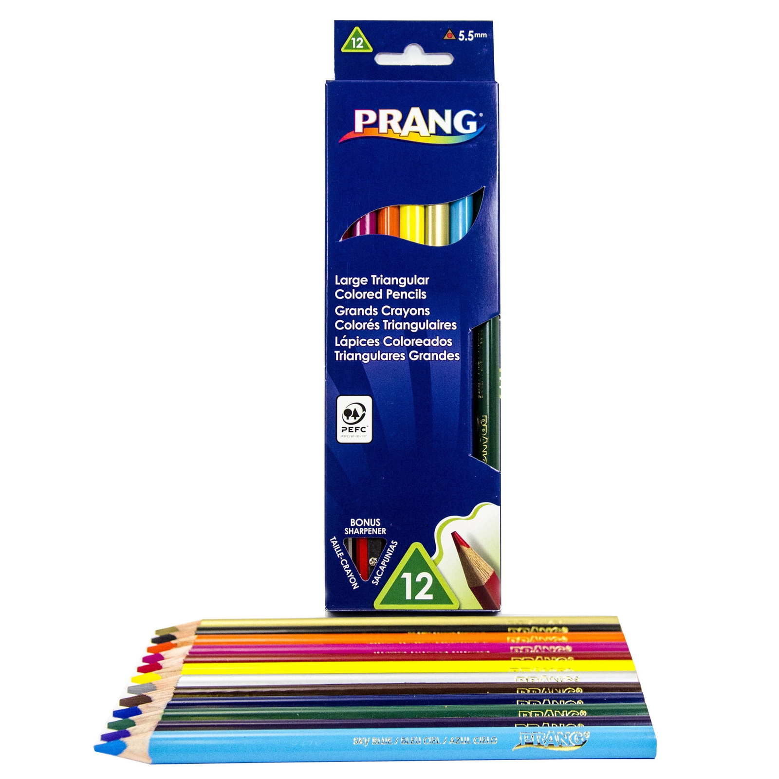Prang&reg; Large Pre-Sharpened Triangular Colored Pencils, 12 Per Pack, 3 Packs