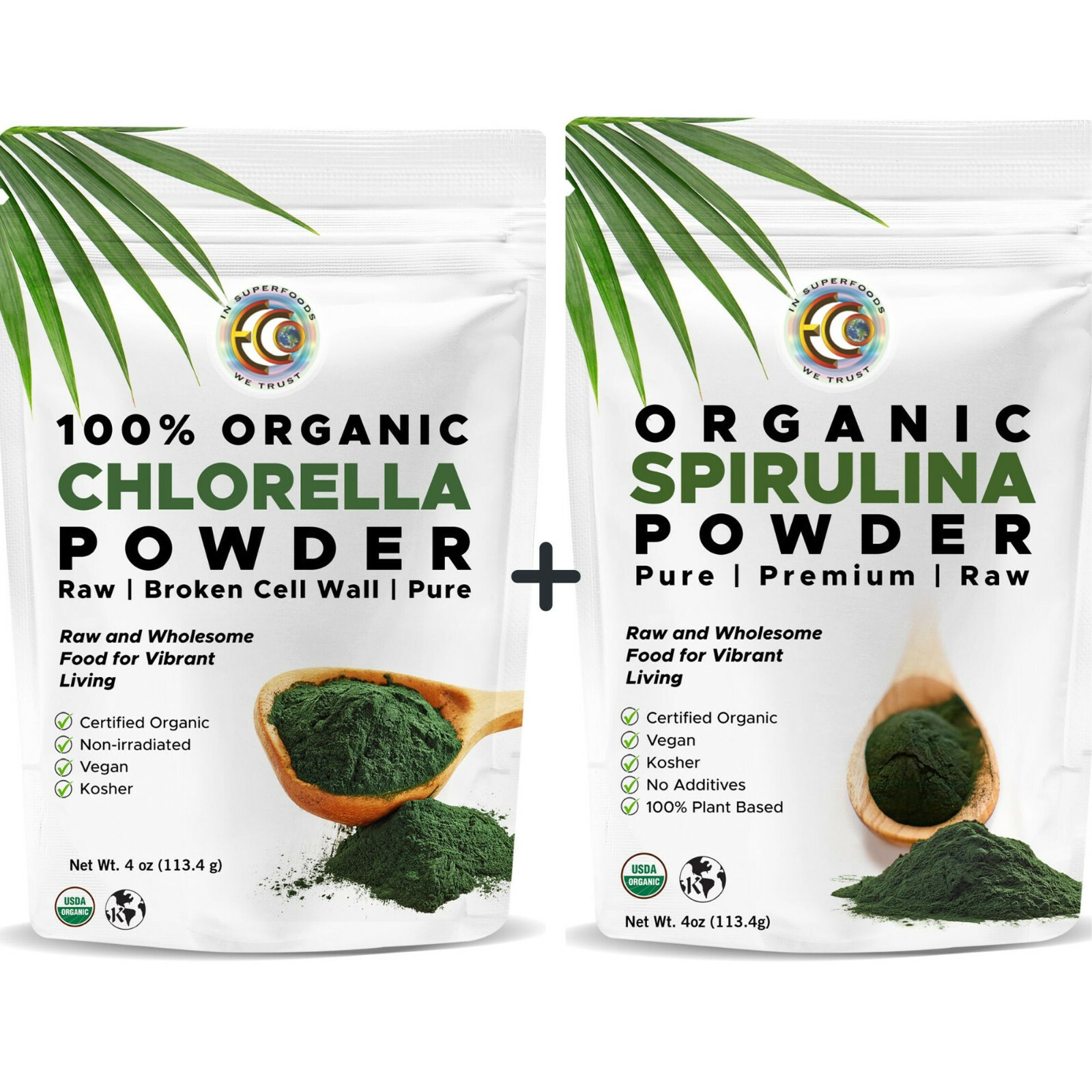 Organic Spirulina & Chlorella Powder Combo Superfood, Pure Raw