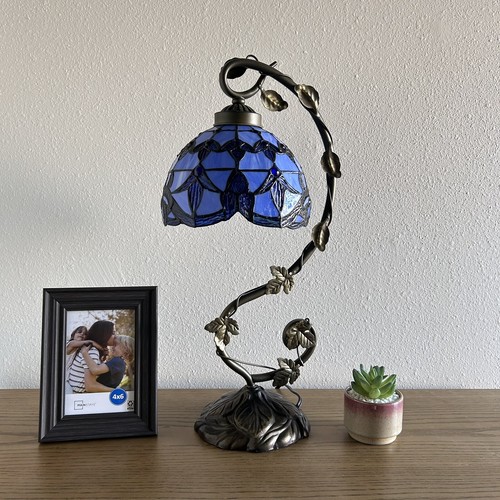 Tiffany Style Table Lamp Baroque Style Lavender Blue Stained Glass 21"H
