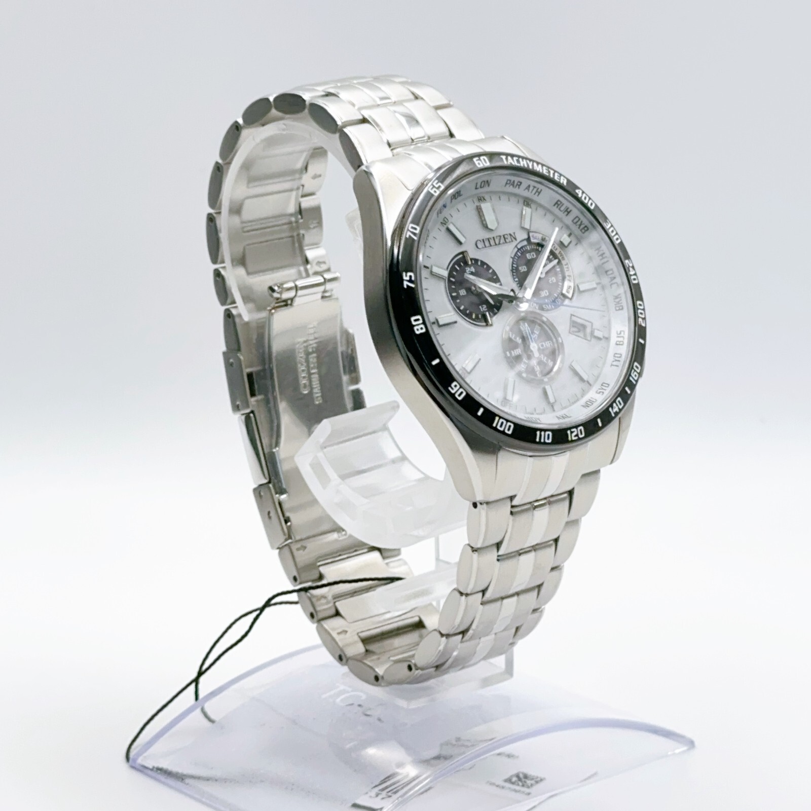 Pre-owned Citizen Collection Cb5874-90a Eco-drive Chronograph Atomic Radio Watch White