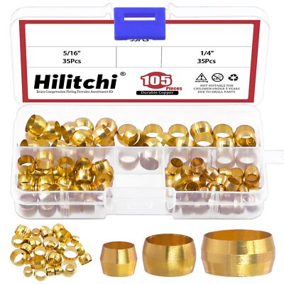 3Sizes Tube OD 1/4 5/16 3/8 Brass Compression Sleeves Ferrules Compression Fi...