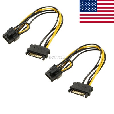 2X 15-Pin SATA Male to 8-Pin (6+2 Pin)PCI-Express Video Card Power Adapter Cable