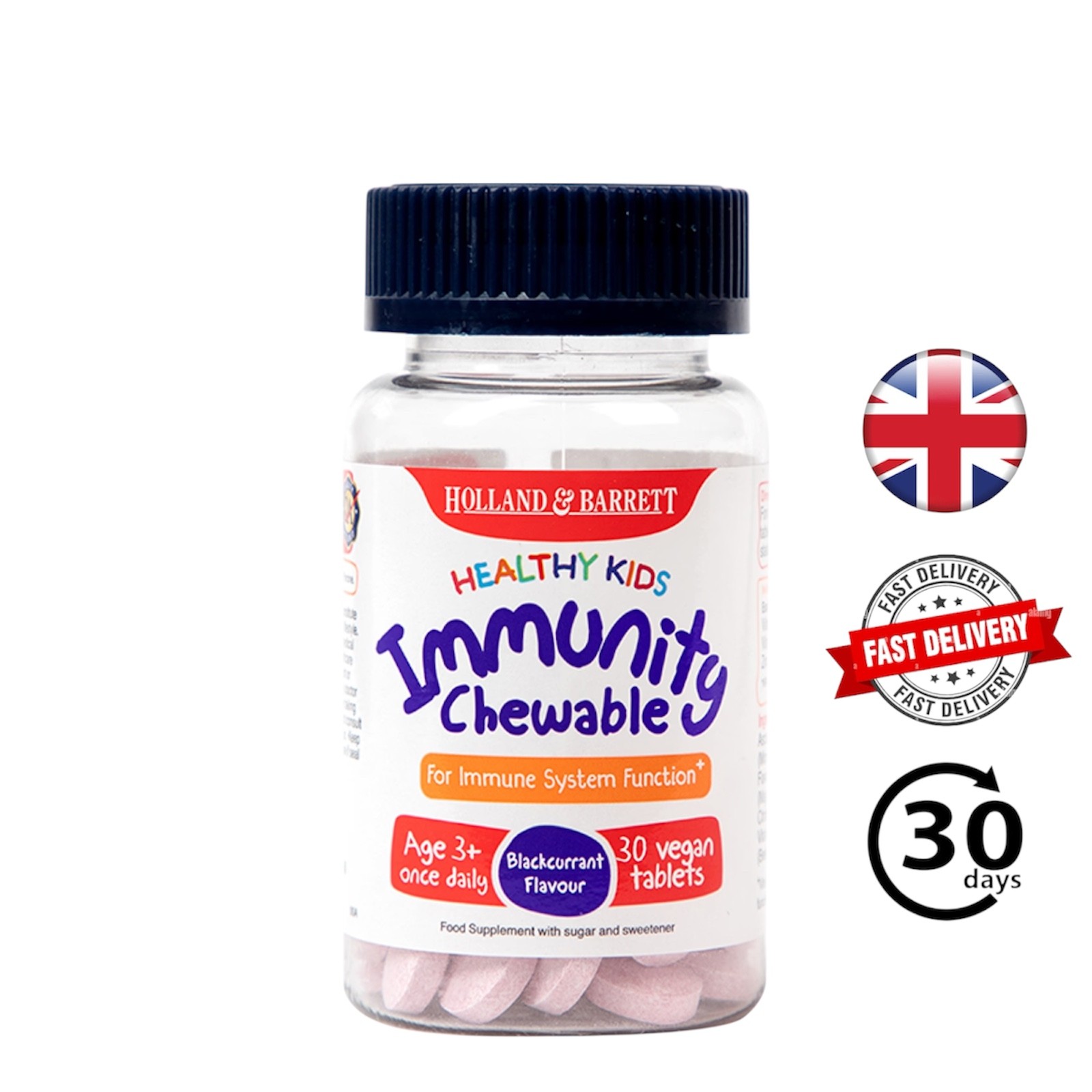 Holland & Barrett Healthy Kids Immunity Chewable Tablets 30 Vegan Tablets Blackc