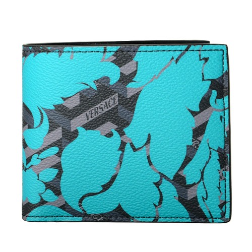 Pre-owned Versace Unisex Multi-color 100% Textured Leather Floral Print Bifold Wallet In Multicolor