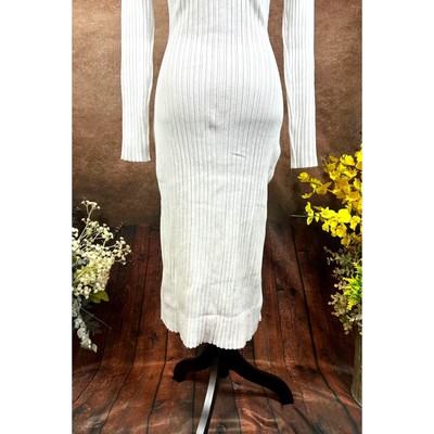 Pre-owned Lita By Ciara Icon Rib V Neck Cardigan Button Front Midi Dress - White - Size M