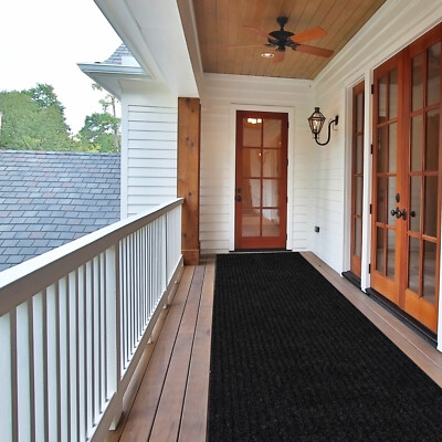 Runner Rug Hallway Non Slip Rubber Back Stripe Black Carpet Doormat Throw Rug