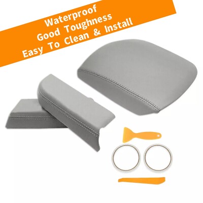 For Honda Pilot 2009-2015 2X Door Panel + 1X Console Lid Armrest Cover Gray