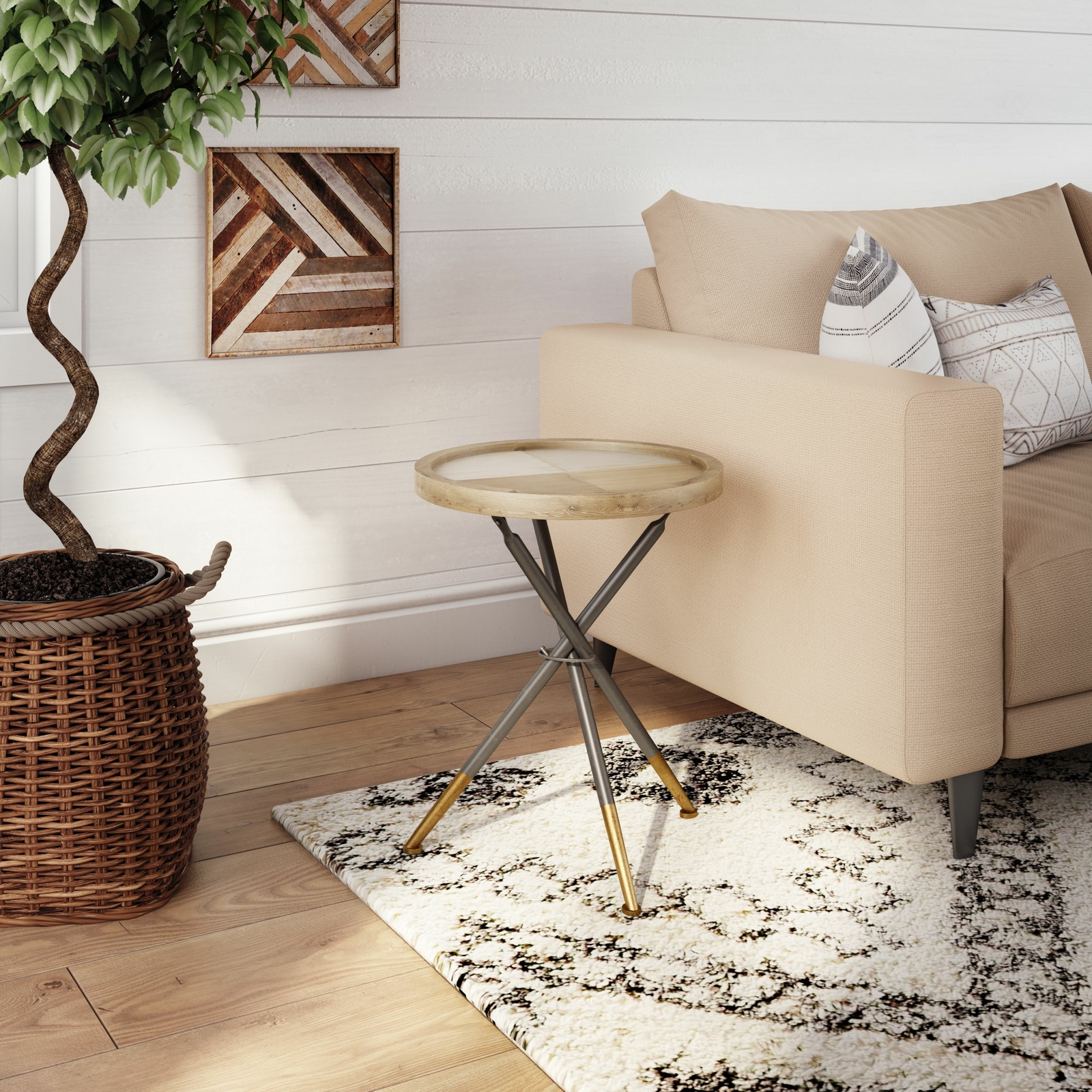 Accent End Table Sofa Side Console Folding Modern Wood Top ...