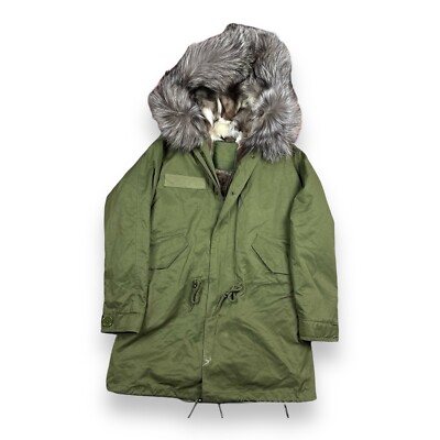 Mr and Mrs Italy Raccoon Fox Fur Lined Green Parka Jacket Coat Sz Small