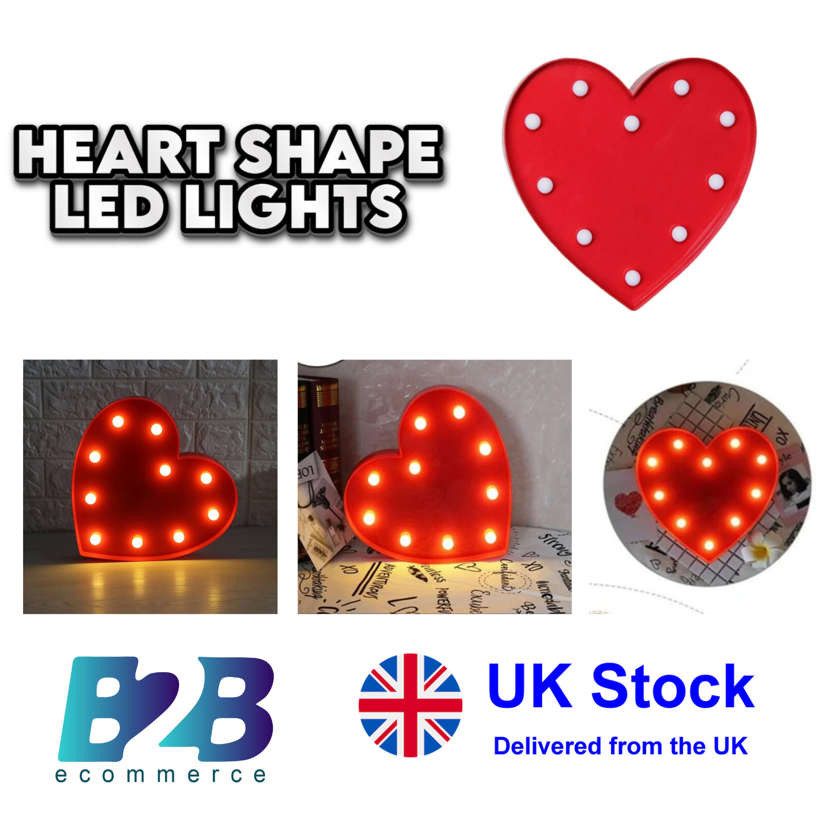 Heart Shaped LED Night Light Love Marquee Lamp Battery Powered Decor