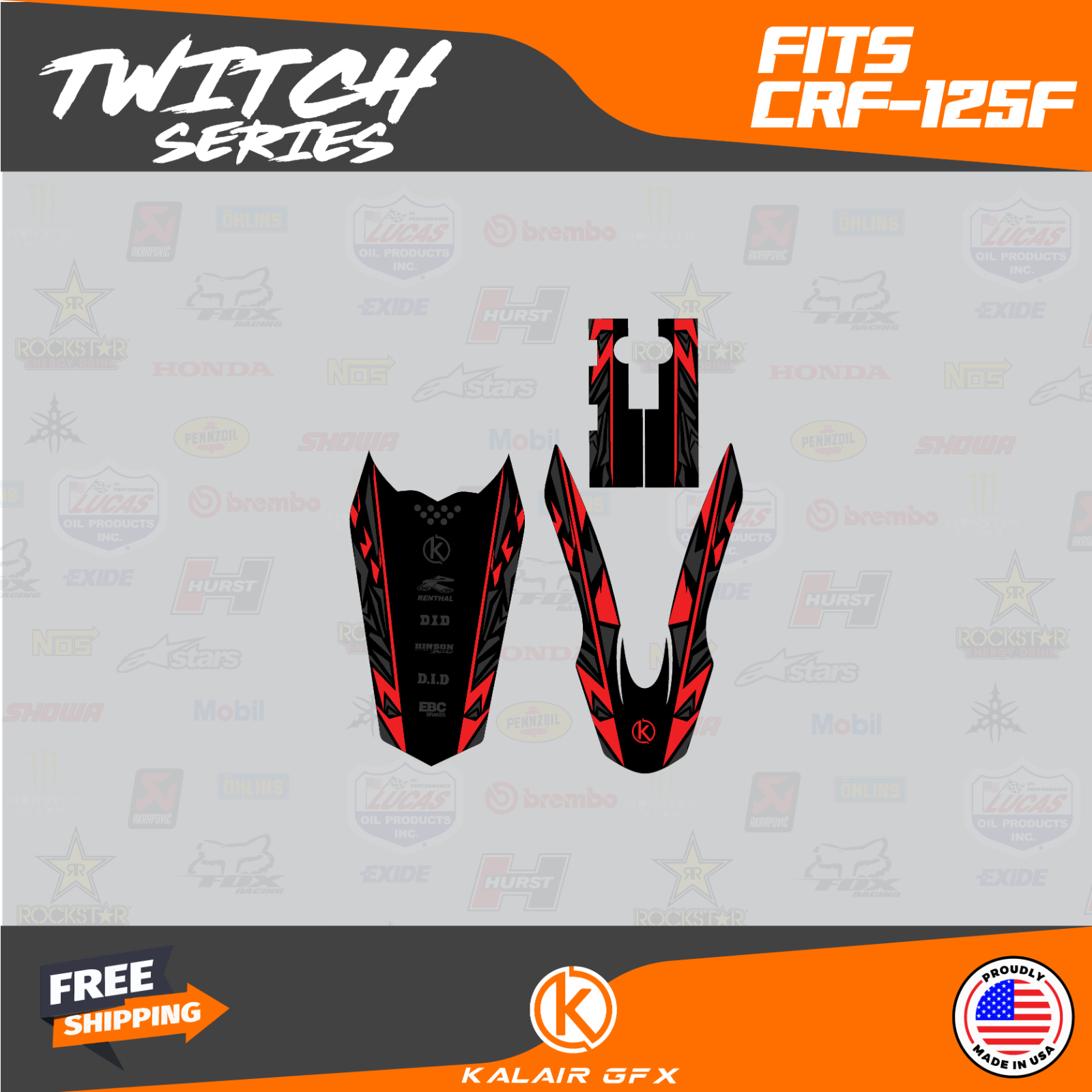 Graphics Kit for Honda CRF125F (2013-2018) CRF 125F Twitch Series - Red