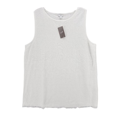 NWT J JILL White Fringe Knit Tank Top Linen Rayon Blend Size LARGE