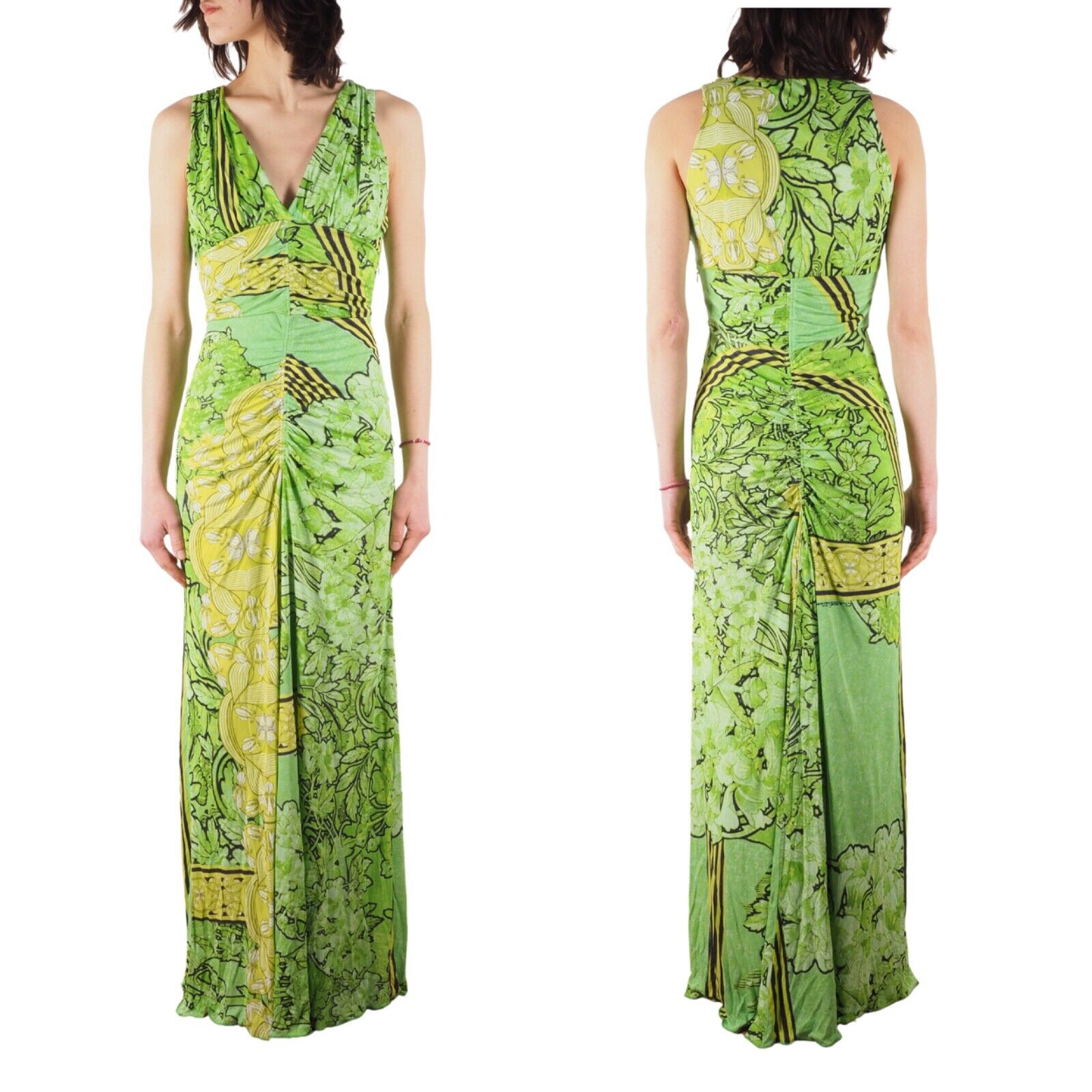 Roberto Cavalli Class Vintage Green Ruched Long Floor Maxi Roberto Cavalli Class Vintage Green Ruched Long Floor Maxi