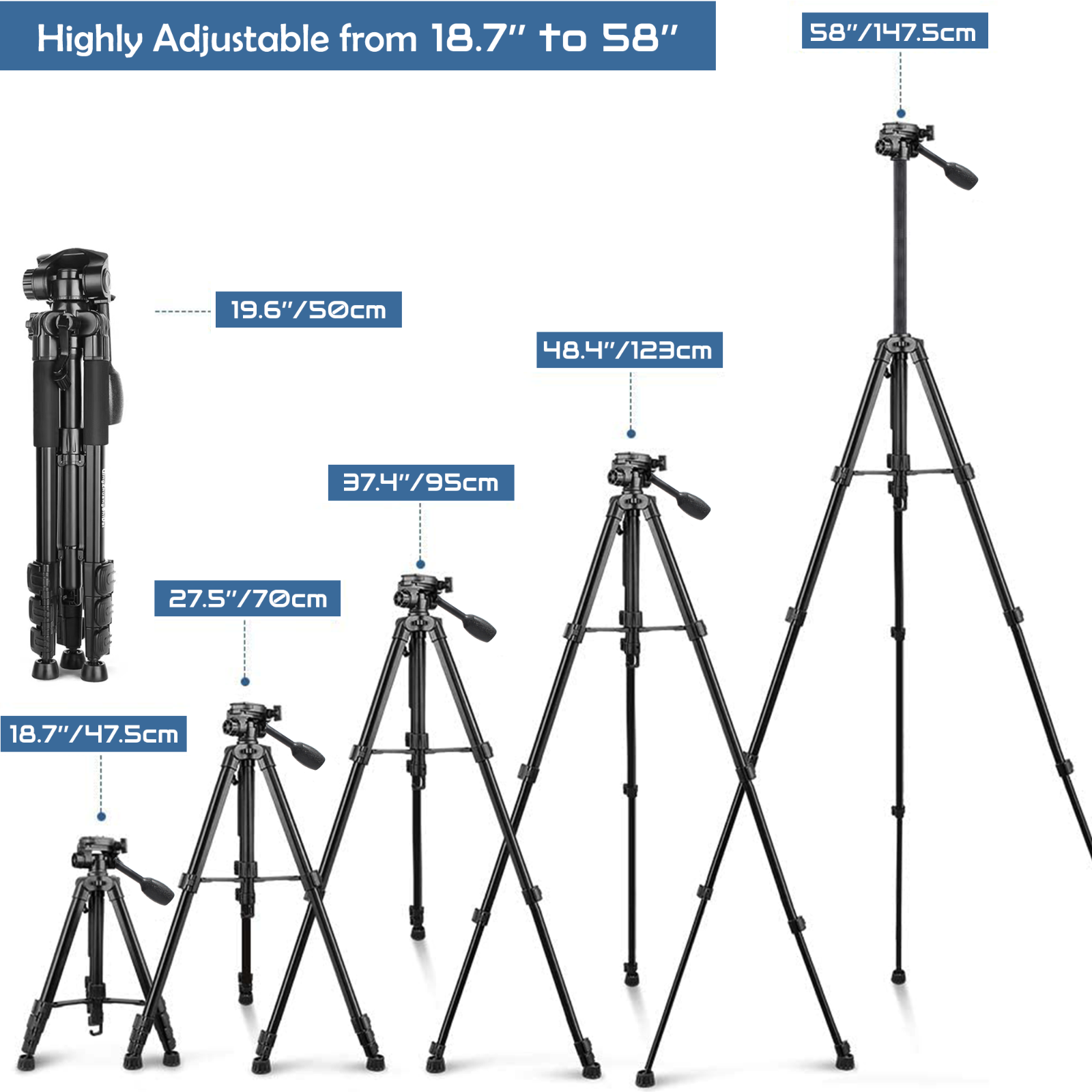 Aluminum Alloy Camera Tripod Stand Holder for Canon Nikon Cell Phone Remote DSLR