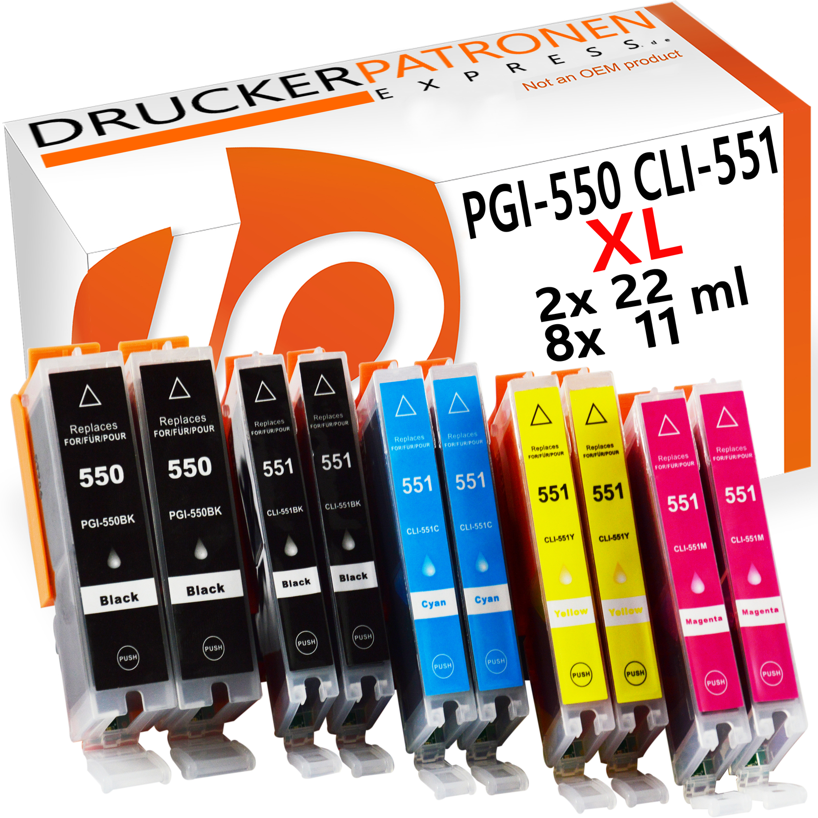 10 Patronen kompatibel für Canon PGI-550 CLI-551 XL IP7250 ...
