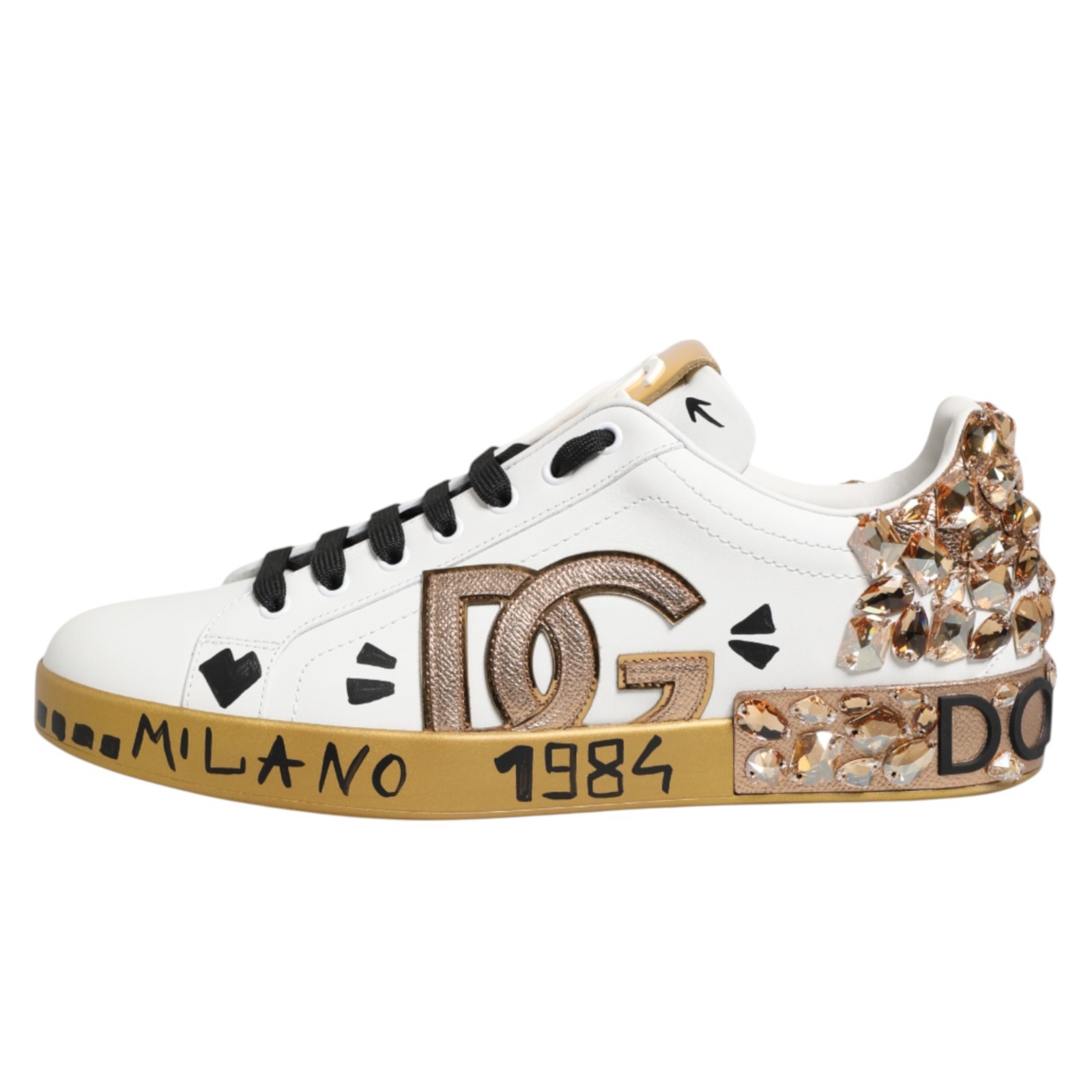 DOLCE & GABBANA Shoes White Gold Crystal Portofino Sneakers
