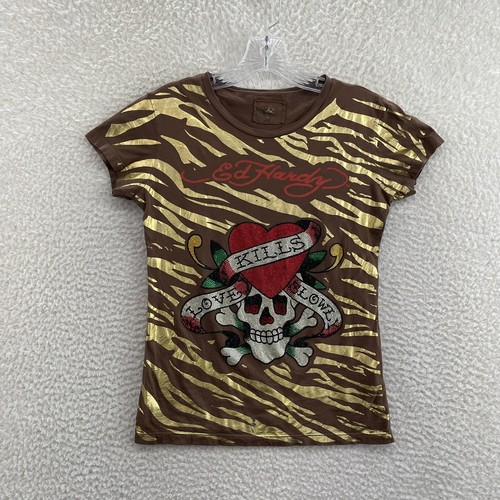 Y2K Vintage Ed Hardy Shirt XS S M Womens Skull Metallic Y2K Vintage Ed Hardy Shirt XS S M Womens Skull Metallic