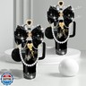 LBU Bling Stanley Cup Accessories for 40/30/20 oz Tumbler with Handle Including Glitter Bow Straw Topper, Heart Straw Cover, Pearl Water Bottle Handle Strap, Boot, Pom-Pom, Keychain Charms(Black)