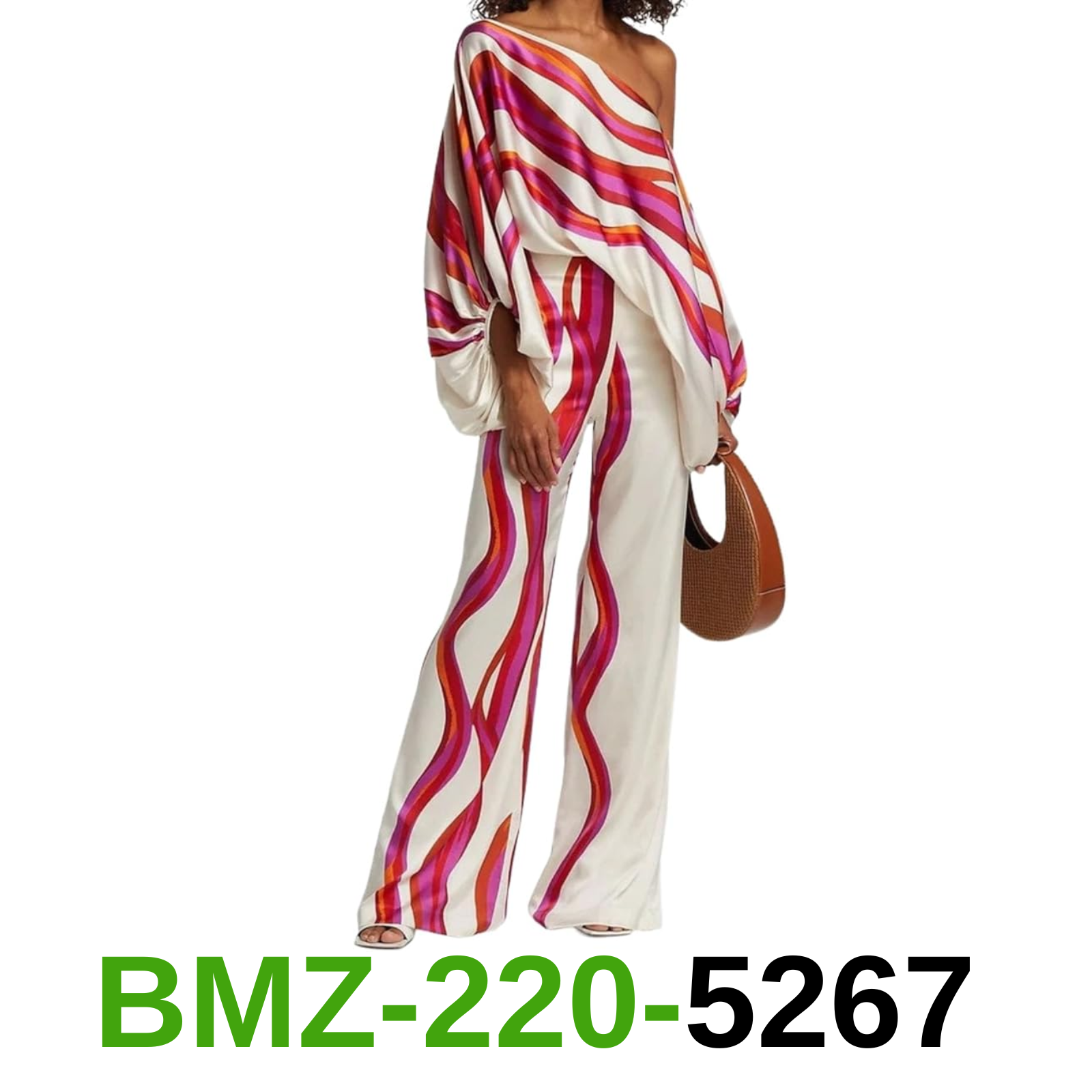 REASERAL Womens Fall Loose 2 Piece Outfits Off Shoulder Printed Long Sleeve, M