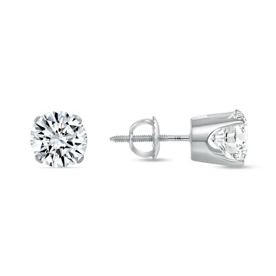 SHINE BRITE WITH A DIAMOND 2 CT ROUND LAB CREATED GROWN DIAMOND EARRINGS 14K WHITE GOLD G/VS CROWN SCREW