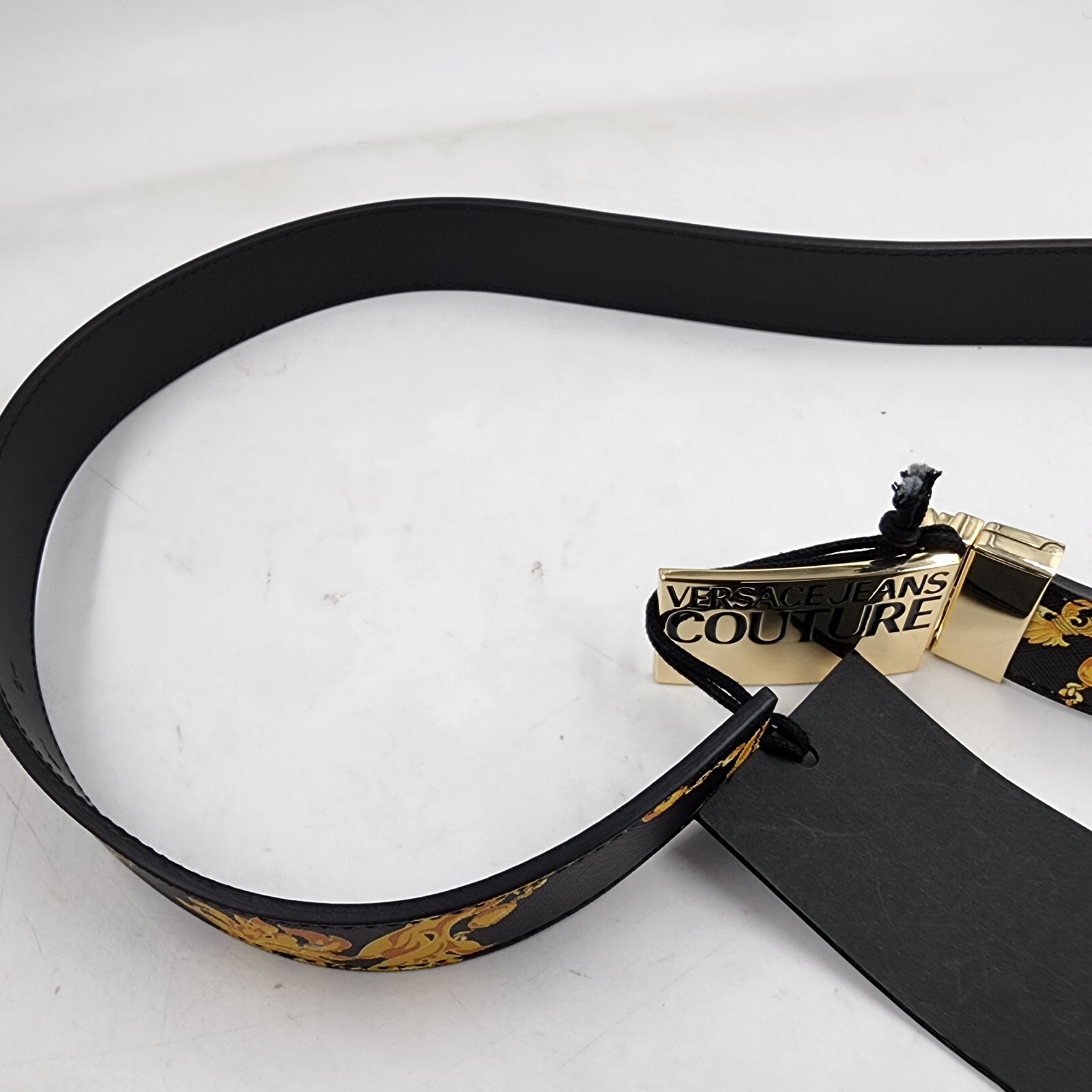 Versace Jeans Couture Signature Plate Buckle Adjustable Belt Men's Black/Gold 32 - Picture 18 of 22