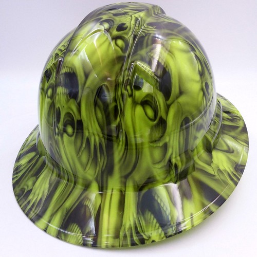 Hard Hat FULL BRIM custom hydro dipped , OSHA app hear no see no skulls